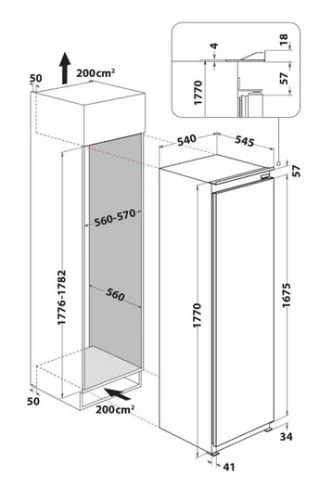 WHIRLPOOL WHSD18A073C1 P hűtő egyajtós beépíthető