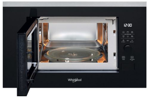 WHIRLPOOL WMF200G beépíthető mikrohullámúsütő Fekete üveg kivitel inox díszcsíkkal