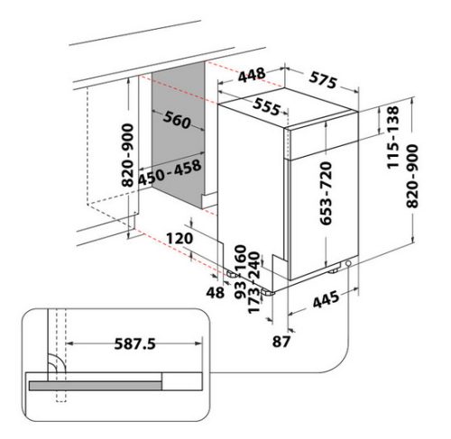 WHIRLPOOL WSBO 3O34 PF X keskeny beépíthető mosogatógép inox külső panel