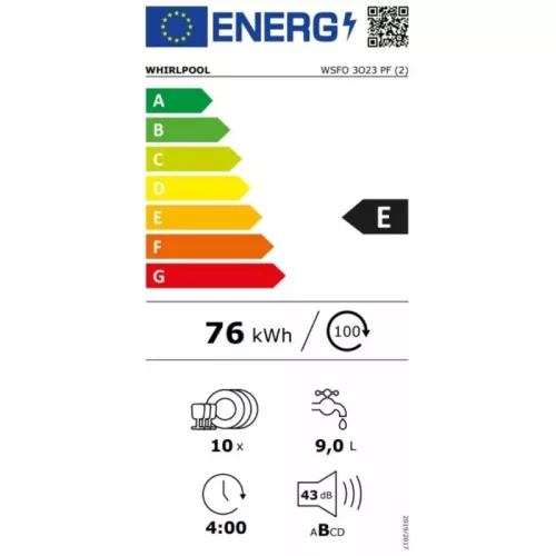 WHIRLPOOL WSFO 3O23PF keskeny mosogatógép
