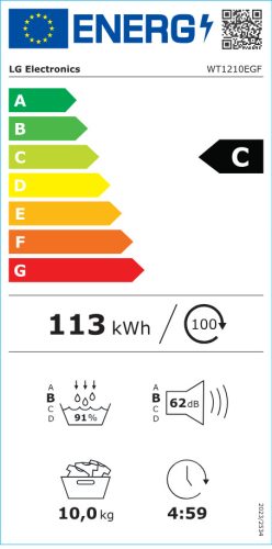 LG WT1210EGF WashTower™, 12/10 kg, max. 1400 ford./perc, Steam™, TurboWash™360˚, Automatikus kondenzátortisztítás és ThinQ™ WiFi funkció