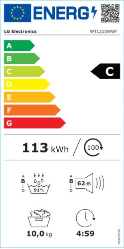 LG WT1210WWF WashTower™, 12/10 kg, max. 1400 ford./perc, Steam™, TurboWash™360, Automatikus kondenzátortisztítás és ThinQ™ WiFi funkció